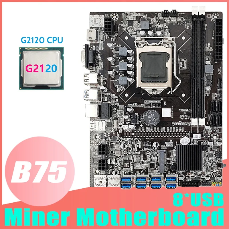 B75 8USB ETH Ieguves Mātesplati 8XUSB+G2120 PROCESORU, LGA1155 DDR3 MSATA USB3.0 B75 USB BTC Miner Mātesplati Attēls 0
