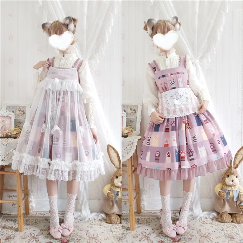 dienas salds Japāņu kawaii meitene lolita kleita mežģīņu bowknot augsta vidukļa gudrs drukāšanas kawaii kleita loli cosplay gothic lolita jsk Attēls 1
