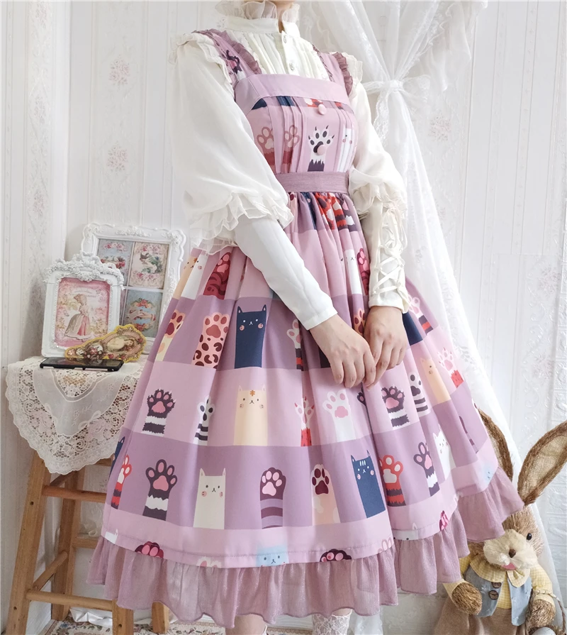dienas salds Japāņu kawaii meitene lolita kleita mežģīņu bowknot augsta vidukļa gudrs drukāšanas kawaii kleita loli cosplay gothic lolita jsk Attēls 2