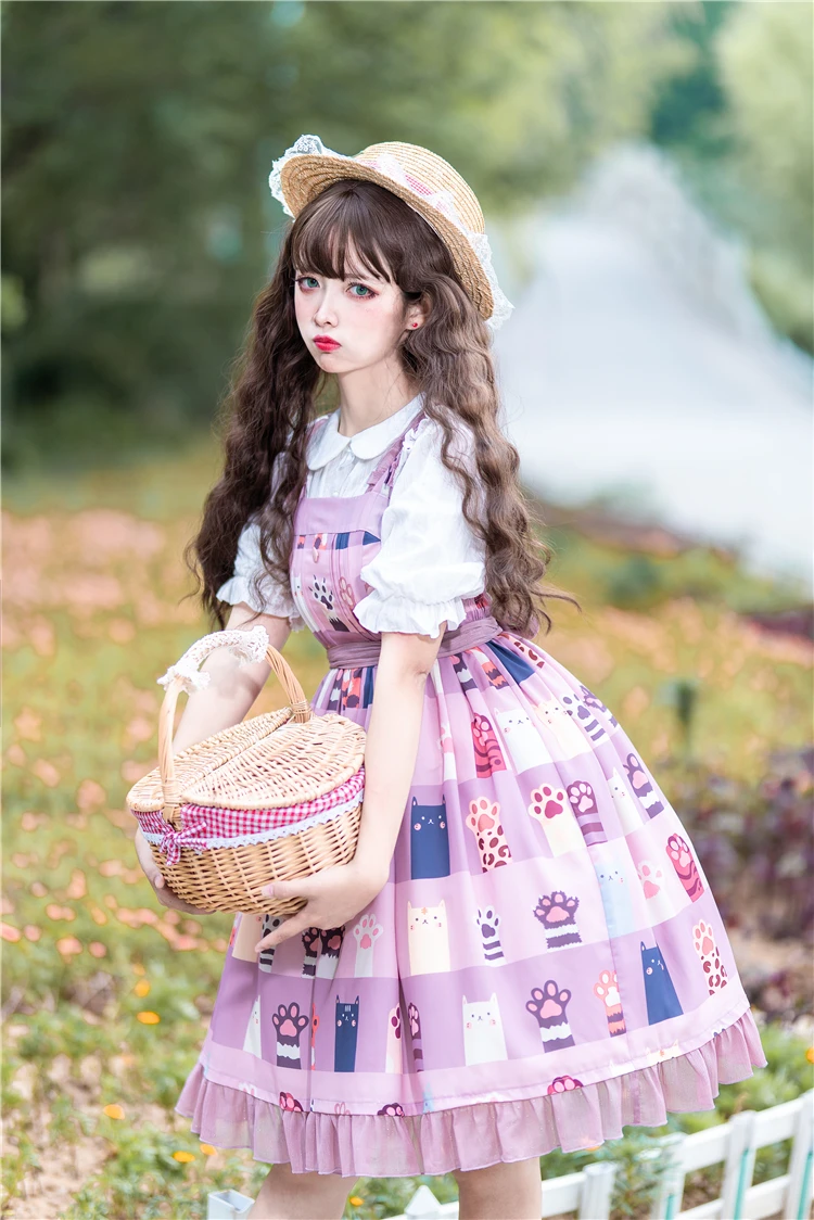 dienas salds Japāņu kawaii meitene lolita kleita mežģīņu bowknot augsta vidukļa gudrs drukāšanas kawaii kleita loli cosplay gothic lolita jsk Attēls 4