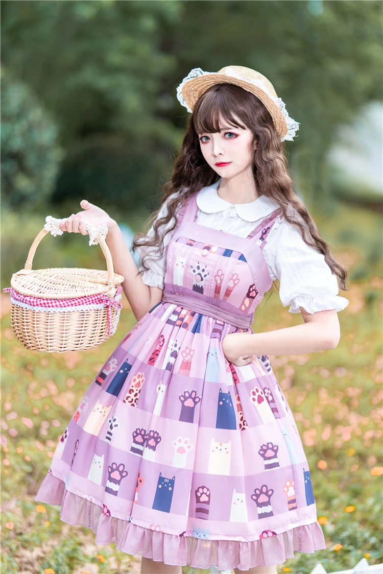 dienas salds Japāņu kawaii meitene lolita kleita mežģīņu bowknot augsta vidukļa gudrs drukāšanas kawaii kleita loli cosplay gothic lolita jsk Attēls 5