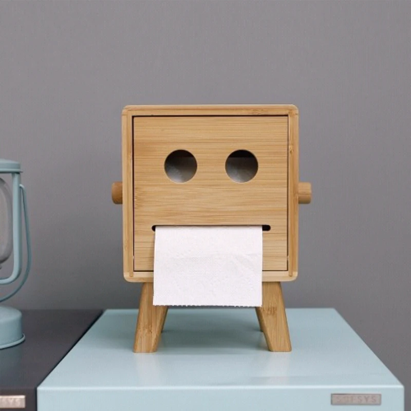 Gudrs Izsmalcinātu robotu smiley sejas audu kastes Radošo mājas Bambusa roll papīra uzglabāšanas kastes Attēls 0