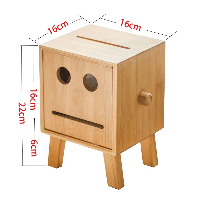 Gudrs Izsmalcinātu robotu smiley sejas audu kastes Radošo mājas Bambusa roll papīra uzglabāšanas kastes Attēls 3