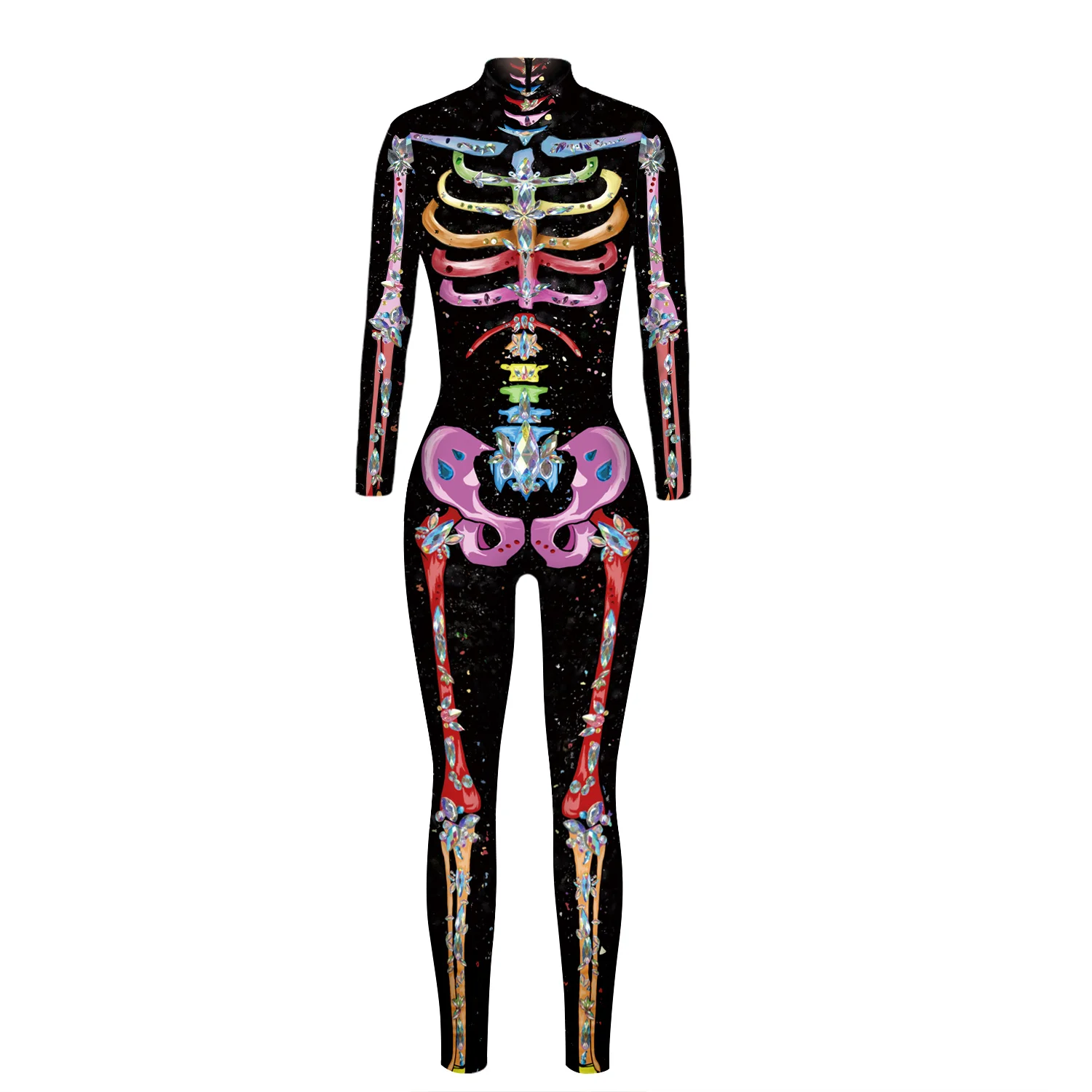 Halloween Skelets 3d Drukas Izdilis Jumpsuit Pilna Garuma Halloween Combinaison Femme Kostīmi Pieaugušo Puses Bodysuit garām Piedurknēm Attēls 0