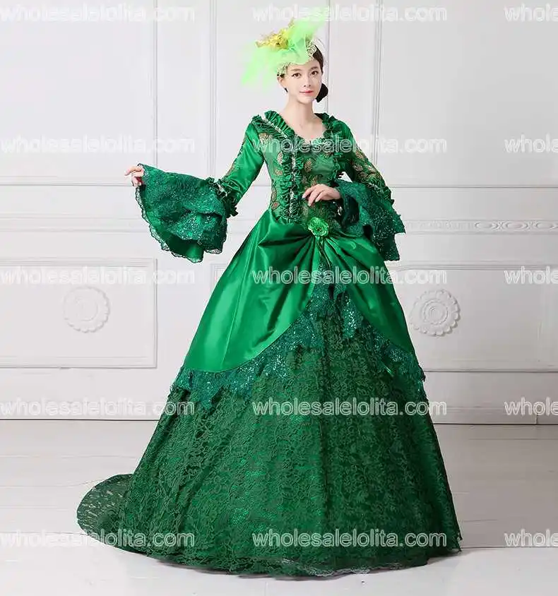 Jaunā Renesanse Taisnīgu Royal Zaļā Elizabete Bumbu Kleita Marie Antoinette Medeival Periodā Kleita ar Vilcienu Reenactment Kostīms Attēls 4