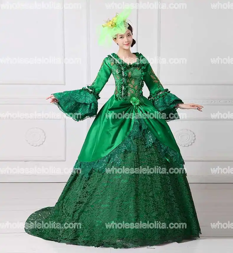 Jaunā Renesanse Taisnīgu Royal Zaļā Elizabete Bumbu Kleita Marie Antoinette Medeival Periodā Kleita ar Vilcienu Reenactment Kostīms Attēls 5