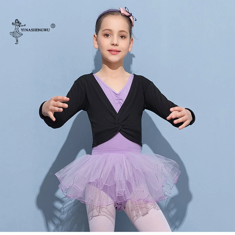 Modes Meitene Baleta Vingrošanas Leotard Jaka Long Piedurknēm Deju Džemperis Top Coat Bērnu Deju Apģērbu Jaka Wrap Balets Attēls 2