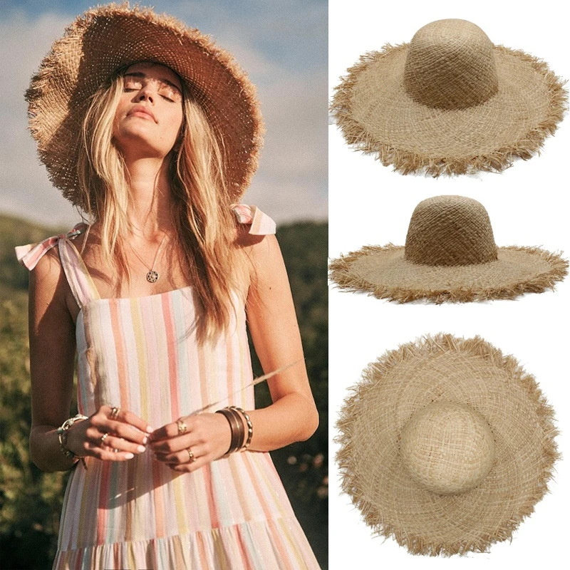 Sieviešu Mīkstās Salmu Floppy Cepures Vasaras Platām Malām Sunhat Beach Sombrero Cepures Ceļojuma Sunbonnet Āra Izmēra ASV 7 1/8 AK M Attēls 0