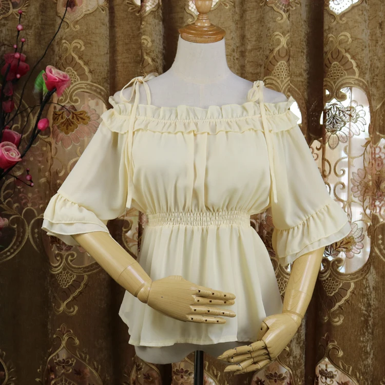 Vasaras lolita šifona augsta vidukļa īsām piedurknēm ar karājas kakla salds krekla piedurknes viktorijas krekls zaudēt gothic lolita krekls Attēls 0