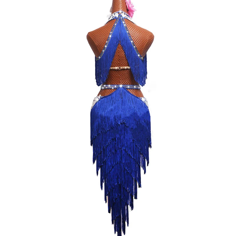 Vasaras Luksusa latīņamerikas Deju Kleitas Darbības Kostīmi Sexy V-neck Zilā Pušķis Kleita Sievietēm Meitenes Posmā Competiton Apģērbi Attēls 2