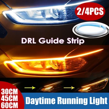 2/4gab LED dienas gaitas lukturi Auto, Dienas Gaitas Gaismas, Elastīgu Ūdensnecaurlaidīgu Līsti Auto Lukturi Balto Pagriezienu Signālu Dzeltenu Bremžu Plūsmas Lights12V