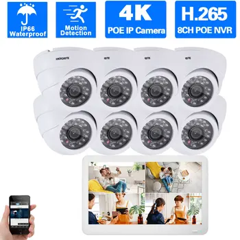 8MP 4K POE CCTV Drošības Kameras Sistēma Āra Mājās, Metāla Dome Videonovērošanas Kamera Kopa ar Monitoru POE VRR Komplekts 8CH XMEYE