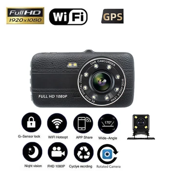 Dash Cam Auto DVR WiFi Full HD 1080P Atpakaļskata Kamera Auto Video Reģistrators Nakts Redzamības Auto Dashcam Kameras GPS Tracker Melnā Kaste