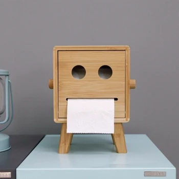 Gudrs Izsmalcinātu robotu smiley sejas audu kastes Radošo mājas Bambusa roll papīra uzglabāšanas kastes