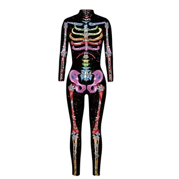 Halloween Skelets 3d Drukas Izdilis Jumpsuit Pilna Garuma Halloween Combinaison Femme Kostīmi Pieaugušo Puses Bodysuit garām Piedurknēm