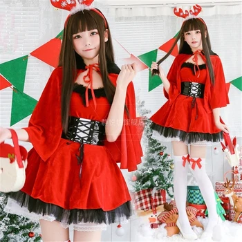 Ir 2021. Dāmas Ziemassvētkos Santa Claus Cosplay Kostīmu Mīļotā Skatuves Šovs Apģērbs Seksīgs Sarkans Samta Svētku Kleita Tērpiem ar Zeķes