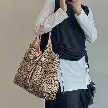 Ir 2021. nišu modes leopards drukāt diagonāli soma liela jauda, viena-pleca iepirkšanās soma, audekls maiss
