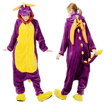 Kigurumi Purpura Pūķa Dinozauru Pidžamu Dzīvnieku Puse Cosplay Kostīmu Flaneļa Onesies Spēle Karikatūra Dzīvnieku Sleepwear