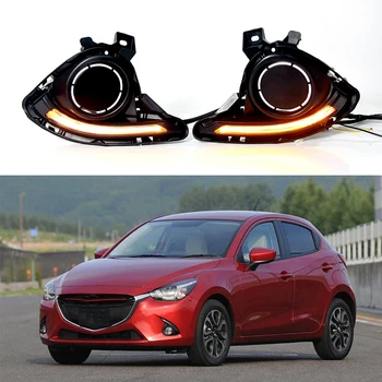 LED dienas gaitas lukturi Auto Dienas Gaismas lukturi Priekšējie Miglas Lukturi ar Pagrieziena Signāla Montāžas Piederumi Mazda 2 2015 2016 2017