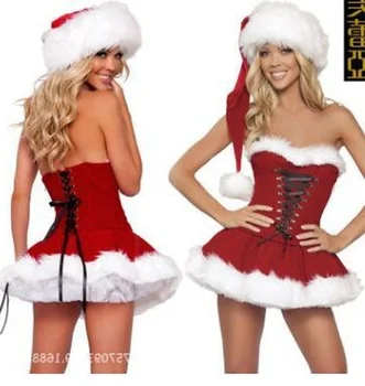 Modes Garām Claus Kleita, Uzvalks, Sievietēm Ziemassvētku Modes Puse Kleita Sexy Santa Tērpiem Pelēkā Vārna Santa Claus Mīļotā Cosplay Kostīmi