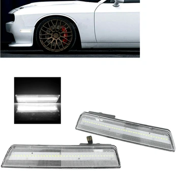 Par Dodge Challenger 2008-2014 Priekšā, loga / LED Gabarītlukturi Skaidrs Vāciņu, Objektīva Auto Spārnu Indikators Baltā Pagrieziena Signāla Spuldzes