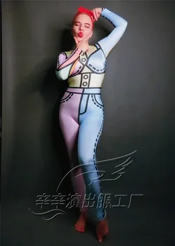 Sievietes Jauno Lielo Elastīga 3D Lrregular Modelis Jumpsuit Seksīgā DJ Pole Dejas Posmā Valkā, Bārs, Naktsklubs Dziedātāja Deju Grupas DS Kostīms