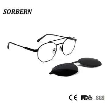 SORBERN Classic Polarizētās Klipu Par Unisex Saulesbrilles Retro Metāla Brilles Recepte Lēcu Zīmola Dizainere, Saules Brilles UV400