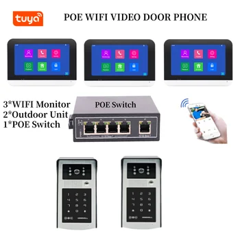 Tuya APP 7 Collu WIFI POE IP Video Domofons Durvju Tālruņa Sistēma SIP POE Switch Paroli RFID Audio Durvju Fotokameras Monitorā Komplekts