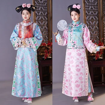 TV Filmu sniegumu valkāt sieviešu elegants cheongsam kleita Qing Dynasty Princese Tērpu Izšūšana Teātra Tērpu